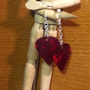 Red Guitar pick earrings-dangle earrings-music
